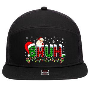 Bruh Funny Christmas Red Green Plaid Teens Boy Xmas Pajamas 7 Panel Mesh Trucker Snapback Hat