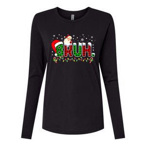 Bruh Funny Christmas Red Green Plaid Teens Boy Xmas Pajamas Womens Cotton Relaxed Long Sleeve T-Shirt