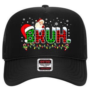 Bruh Funny Christmas Red Green Plaid Teens Boy Xmas Pajamas High Crown Mesh Back Trucker Hat