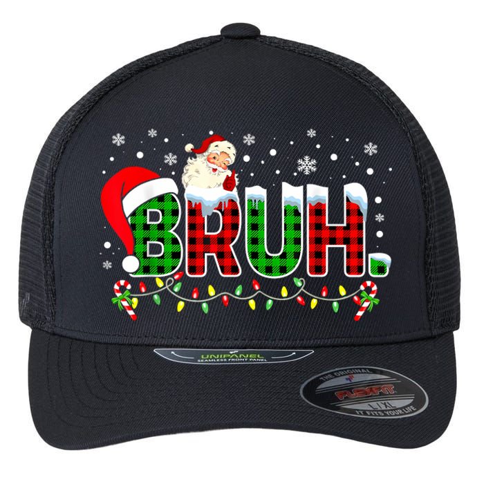 Bruh Funny Christmas Red Green Plaid Teens Boy Xmas Pajamas Flexfit Unipanel Trucker Cap