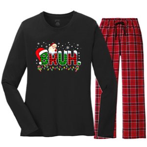 Bruh Funny Christmas Red Green Plaid Teens Boy Xmas Pajamas Women's Long Sleeve Flannel Pajama Set 