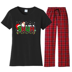 Bruh Funny Christmas Red Green Plaid Teens Boy Xmas Pajamas Women's Flannel Pajama Set