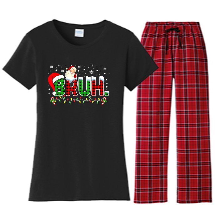 Bruh Funny Christmas Red Green Plaid Teens Boy Xmas Pajamas Women's Flannel Pajama Set