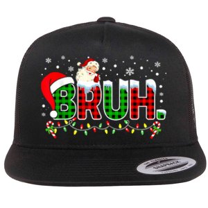 Bruh Funny Christmas Red Green Plaid Teens Boy Xmas Pajamas Flat Bill Trucker Hat