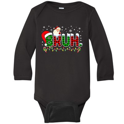 Bruh Funny Christmas Red Green Plaid Teens Boy Xmas Pajamas Baby Long Sleeve Bodysuit