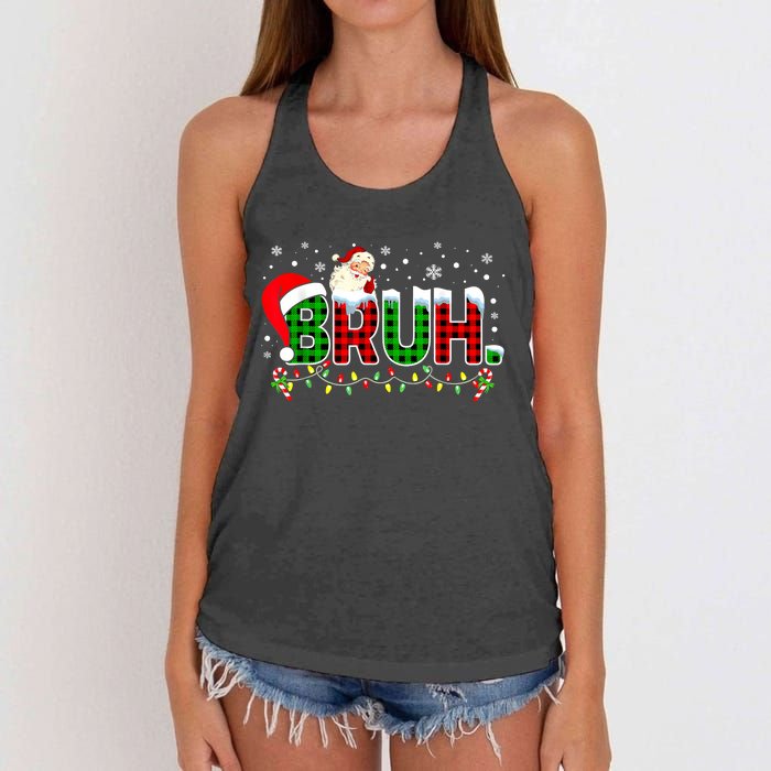 Bruh Funny Christmas Red Green Plaid Teens Boy Xmas Pajamas Women's Knotted Racerback Tank