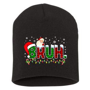 Bruh Funny Christmas Red Green Plaid Teens Boy Xmas Pajamas Short Acrylic Beanie