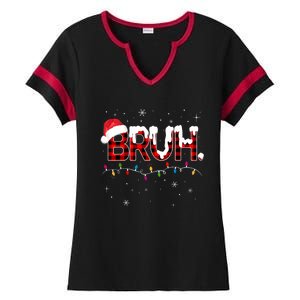 Bruh Funny Christmas Plaid Teens Xmas Pajamas Ladies Halftime Notch Neck Tee