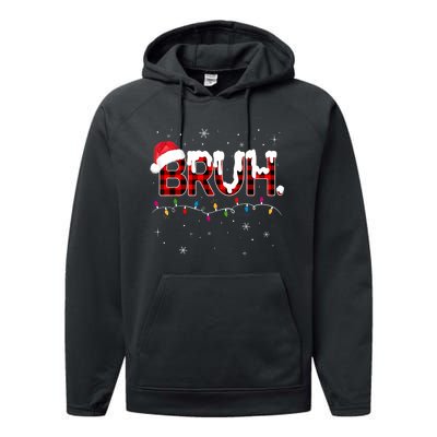 Bruh Funny Christmas Plaid Teens Xmas Pajamas Performance Fleece Hoodie