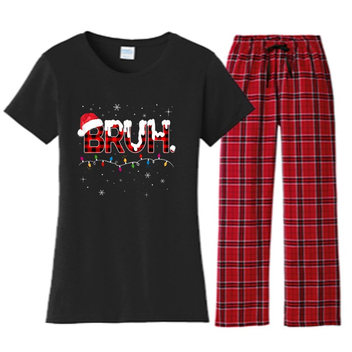 Bruh Funny Christmas Plaid Teens Xmas Pajamas Women's Flannel Pajama Set