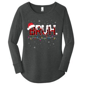 Bruh Funny Christmas Plaid Teens Xmas Pajamas Women's Perfect Tri Tunic Long Sleeve Shirt