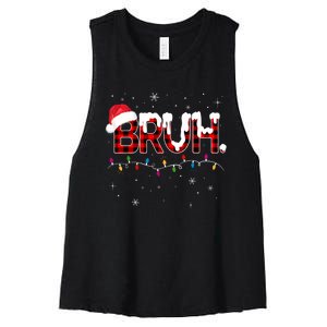 Bruh Funny Christmas Plaid Teens Xmas Pajamas Women's Racerback Cropped Tank