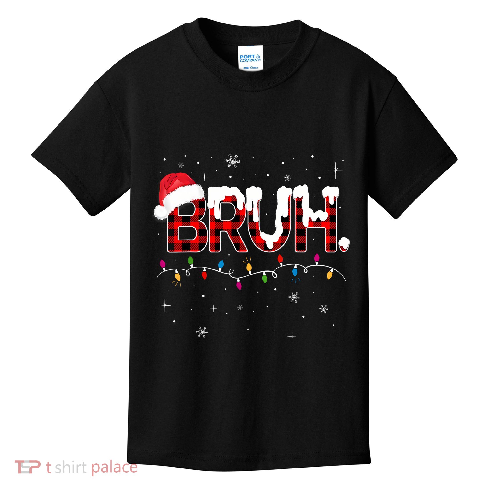 Bruh Funny Christmas Plaid Teens Xmas Pajamas Kids T-Shirt