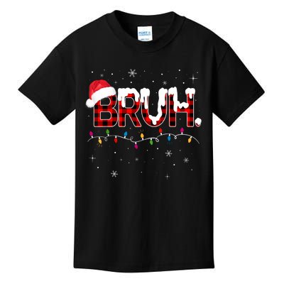 Bruh Funny Christmas Plaid Teens Xmas Pajamas Kids T-Shirt