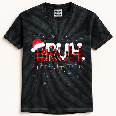 Bruh Funny Christmas Plaid Teens Xmas Pajamas Kids Tie-Dye T-Shirt