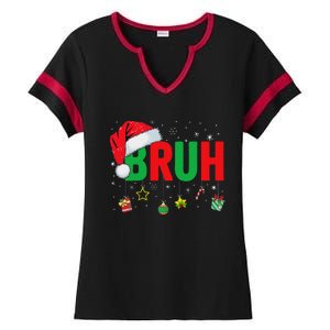 Bruh Funny Christmas Red Plaid Ns Xmas Pajamas Ladies Halftime Notch Neck Tee