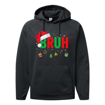 Bruh Funny Christmas Red Plaid Ns Xmas Pajamas Performance Fleece Hoodie