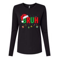 Bruh Funny Christmas Red Plaid Ns Xmas Pajamas Womens Cotton Relaxed Long Sleeve T-Shirt