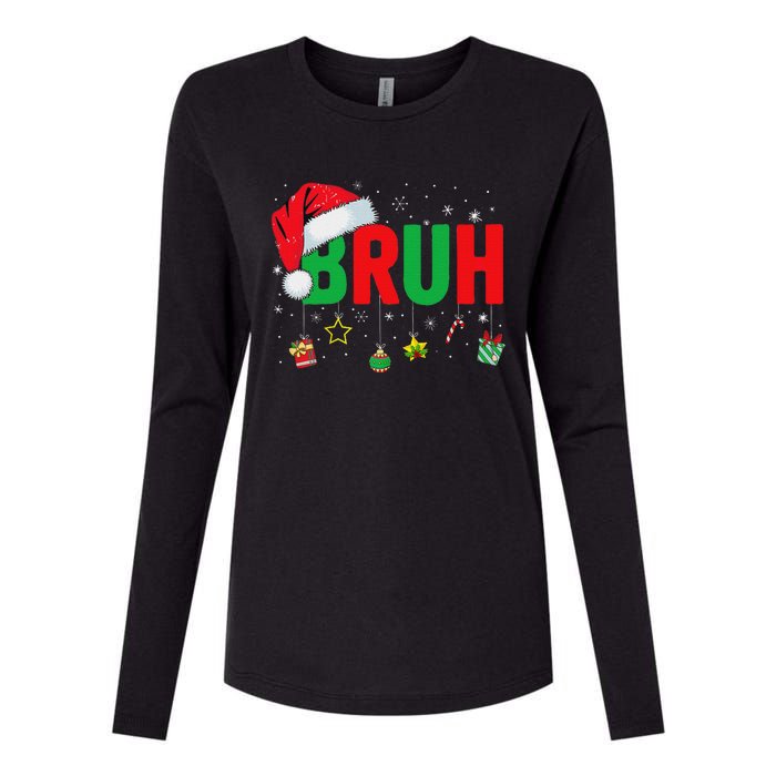 Bruh Funny Christmas Red Plaid Ns Xmas Pajamas Womens Cotton Relaxed Long Sleeve T-Shirt