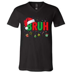 Bruh Funny Christmas Red Plaid Ns Xmas Pajamas V-Neck T-Shirt