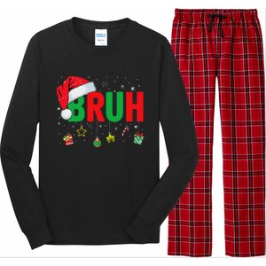 Bruh Funny Christmas Red Plaid Ns Xmas Pajamas Long Sleeve Pajama Set