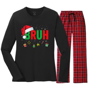 Bruh Funny Christmas Red Plaid Ns Xmas Pajamas Women's Long Sleeve Flannel Pajama Set 