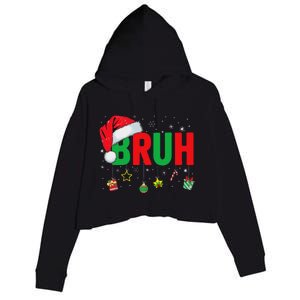 Bruh Funny Christmas Red Plaid Ns Xmas Pajamas Crop Fleece Hoodie