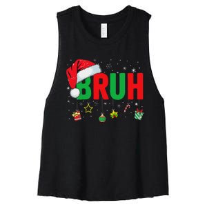 Bruh Funny Christmas Red Plaid Ns Xmas Pajamas Women's Racerback Cropped Tank