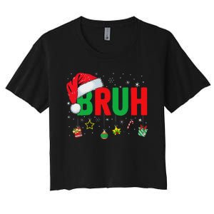 Bruh Funny Christmas Red Plaid Ns Xmas Pajamas Women's Crop Top Tee