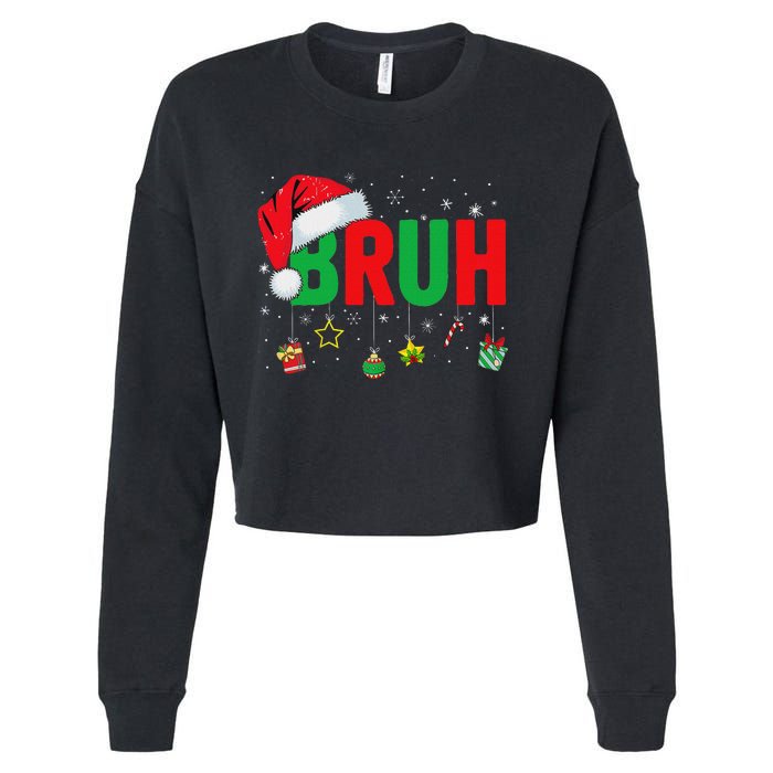 Bruh Funny Christmas Red Plaid Ns Xmas Pajamas Cropped Pullover Crew