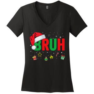 Bruh Funny Christmas Red Plaid Ns Xmas Pajamas Women's V-Neck T-Shirt