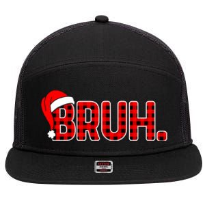 Bruh Funny Christmas Plaid Teens Boy Xmas Pajamas 7 Panel Mesh Trucker Snapback Hat