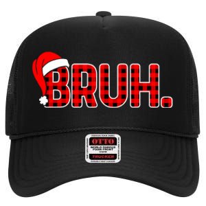 Bruh Funny Christmas Plaid Teens Boy Xmas Pajamas High Crown Mesh Back Trucker Hat