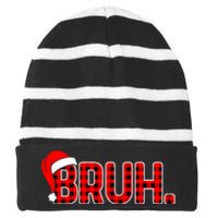 Bruh Funny Christmas Plaid Teens Boy Xmas Pajamas Striped Beanie with Solid Band