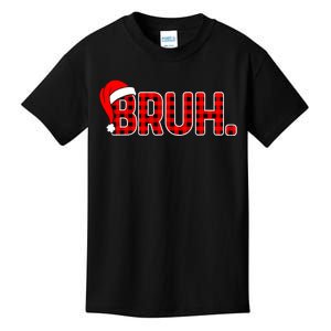 Bruh Funny Christmas Plaid Teens Boy Xmas Pajamas Kids T-Shirt