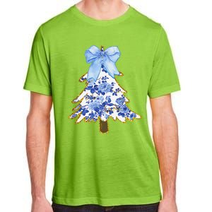 Blue Floral Coquette Bow Christmas Tree Chinoiserie Women Adult ChromaSoft Performance T-Shirt