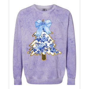 Blue Floral Coquette Bow Christmas Tree Chinoiserie Women Colorblast Crewneck Sweatshirt