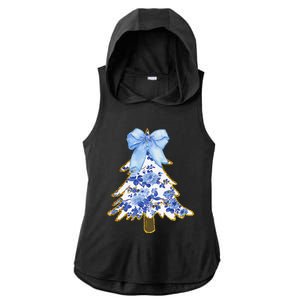 Blue Floral Coquette Bow Christmas Tree Chinoiserie Women Ladies PosiCharge Tri-Blend Wicking Draft Hoodie Tank