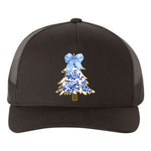 Blue Floral Coquette Bow Christmas Tree Chinoiserie Women Yupoong Adult 5-Panel Trucker Hat