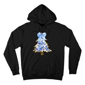 Blue Floral Coquette Bow Christmas Tree Chinoiserie Women Hoodie