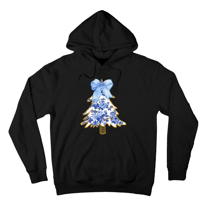 Blue Floral Coquette Bow Christmas Tree Chinoiserie Women Hoodie