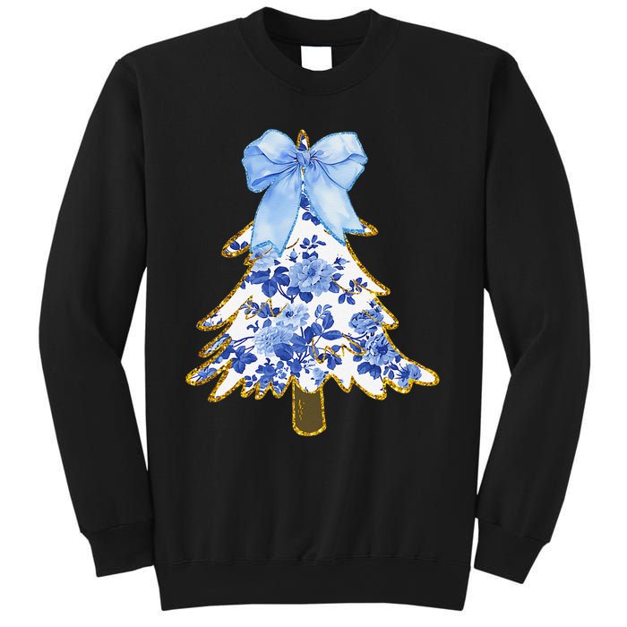 Blue Floral Coquette Bow Christmas Tree Chinoiserie Women Sweatshirt