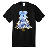 Blue Floral Coquette Bow Christmas Tree Chinoiserie Women Tall T-Shirt