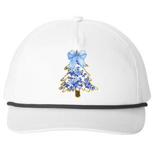 Blue Floral Coquette Bow Christmas Tree Chinoiserie Women Snapback Five-Panel Rope Hat