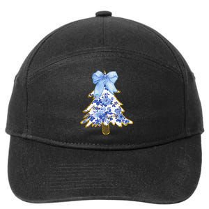 Blue Floral Coquette Bow Christmas Tree Chinoiserie Women 7-Panel Snapback Hat