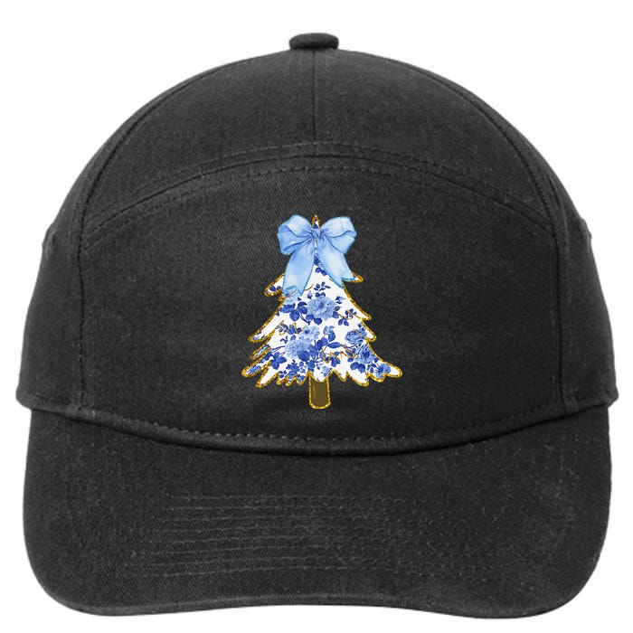 Blue Floral Coquette Bow Christmas Tree Chinoiserie Women 7-Panel Snapback Hat