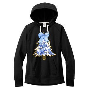 Blue Floral Coquette Bow Christmas Tree Chinoiserie Women Women's Fleece Hoodie