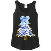 Blue Floral Coquette Bow Christmas Tree Chinoiserie Women Ladies Essential Tank