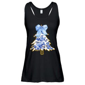 Blue Floral Coquette Bow Christmas Tree Chinoiserie Women Ladies Essential Flowy Tank