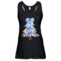 Blue Floral Coquette Bow Christmas Tree Chinoiserie Women Ladies Essential Flowy Tank